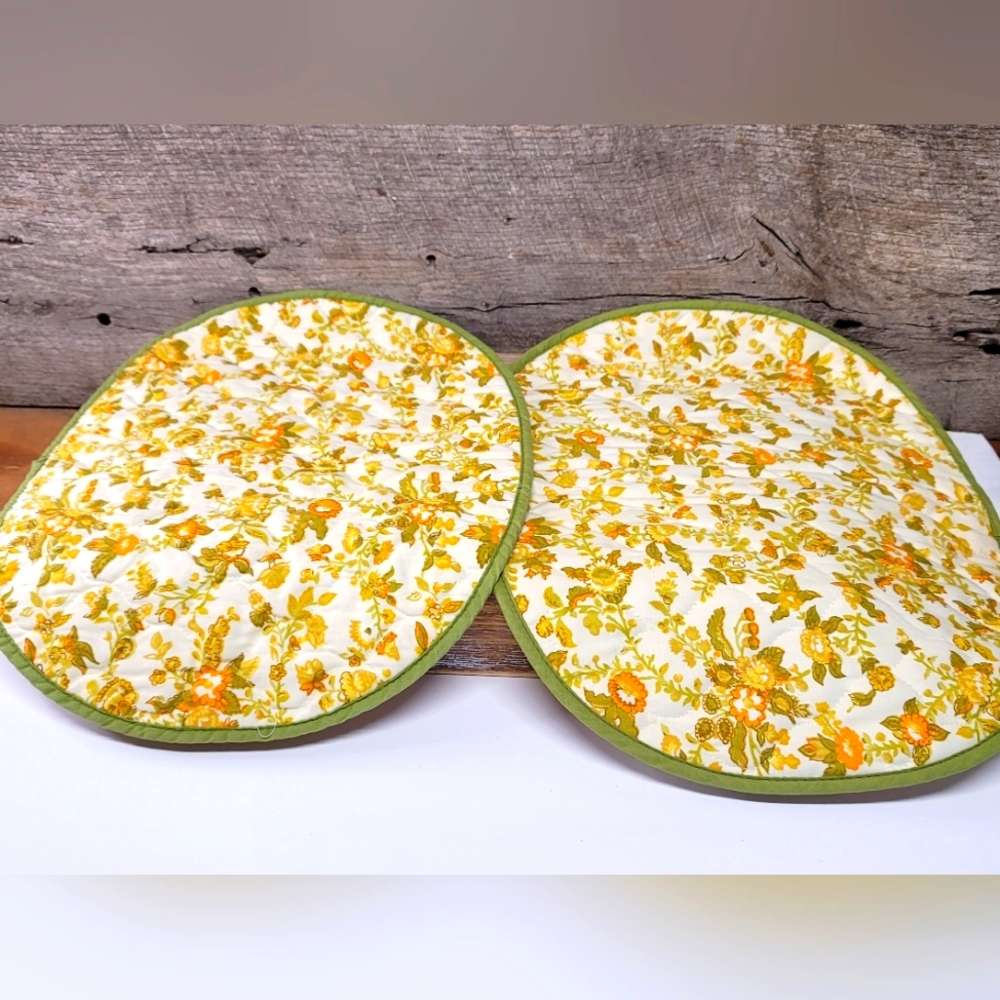 Retro Green & Yellow Floral Boho Placemats